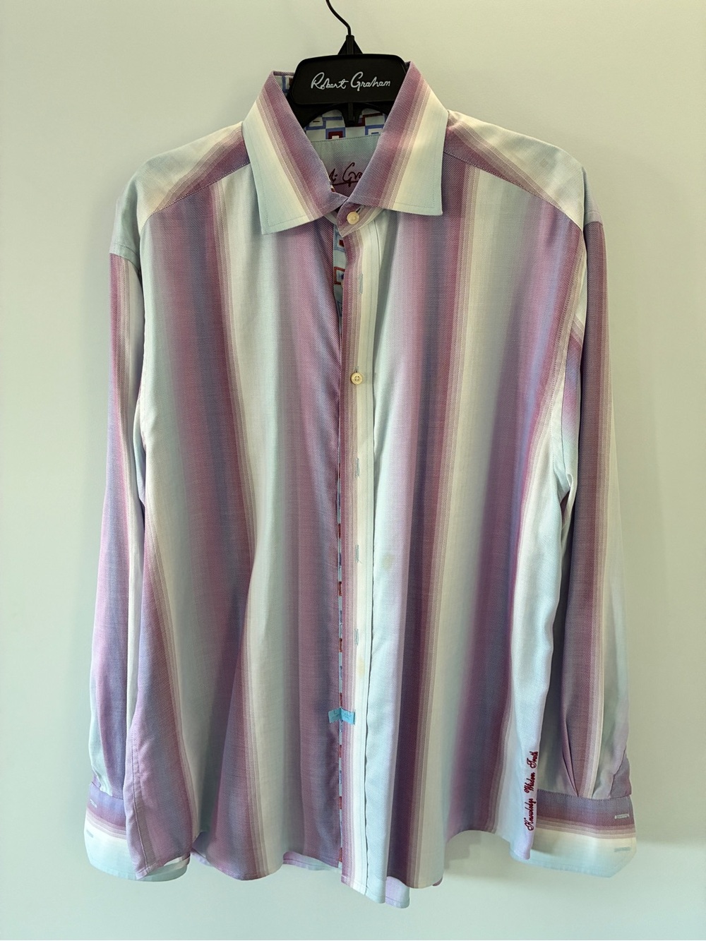 Robert Graham COTTON CANDY Lavender and White Vertical Stripe Button-Down Shirt